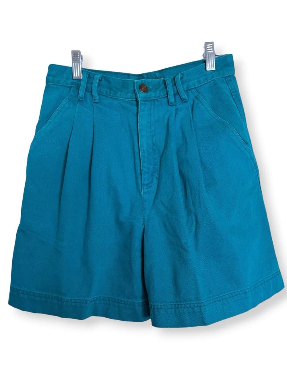 Vintage LizWear Teal Blue 100% Cotton Pleated Mom Bermuda Shorts Size 6